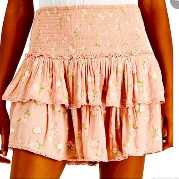 Lucky Brand size XL pink floral print tiered , lined mini skirt NWT - Picture 1 of 14